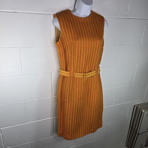 Vtg 1960s Lanz Orange Yellow Striped Sleeveless Mod Dress - Picture 10 of 10